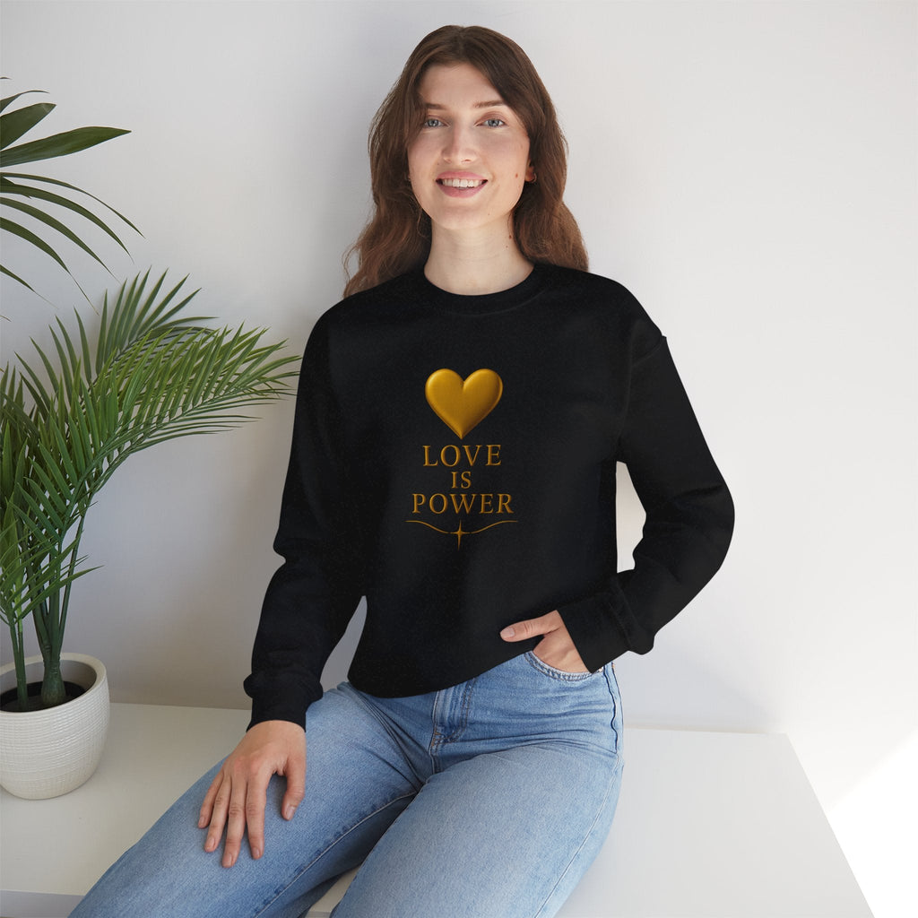 Crewneck Sweatshirt — "Love Is Power" Gold Heart Graphic - AURA BY RS ®