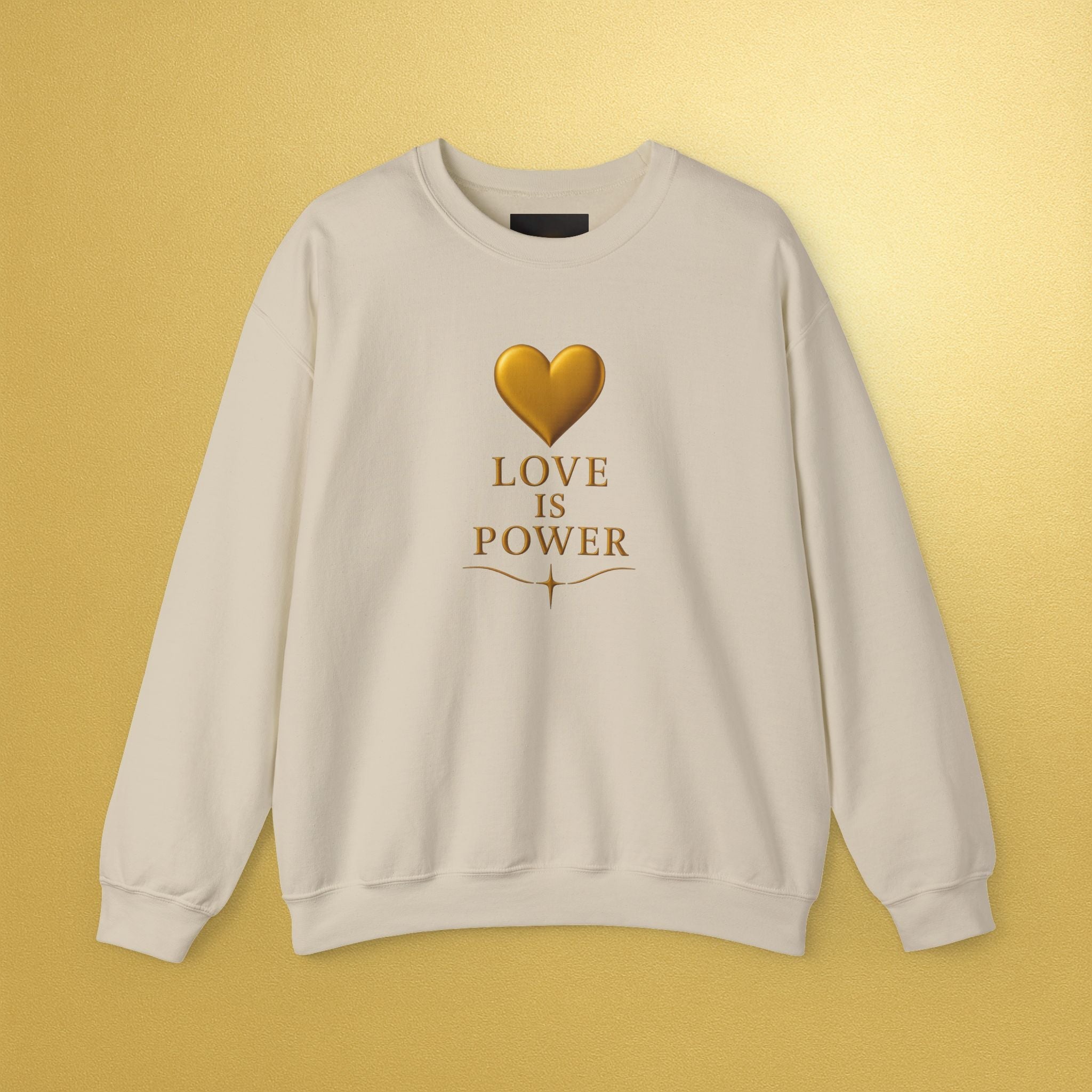 Crewneck Sweatshirt — "Love Is Power" Gold Heart Graphic - AURA BY RS ®
