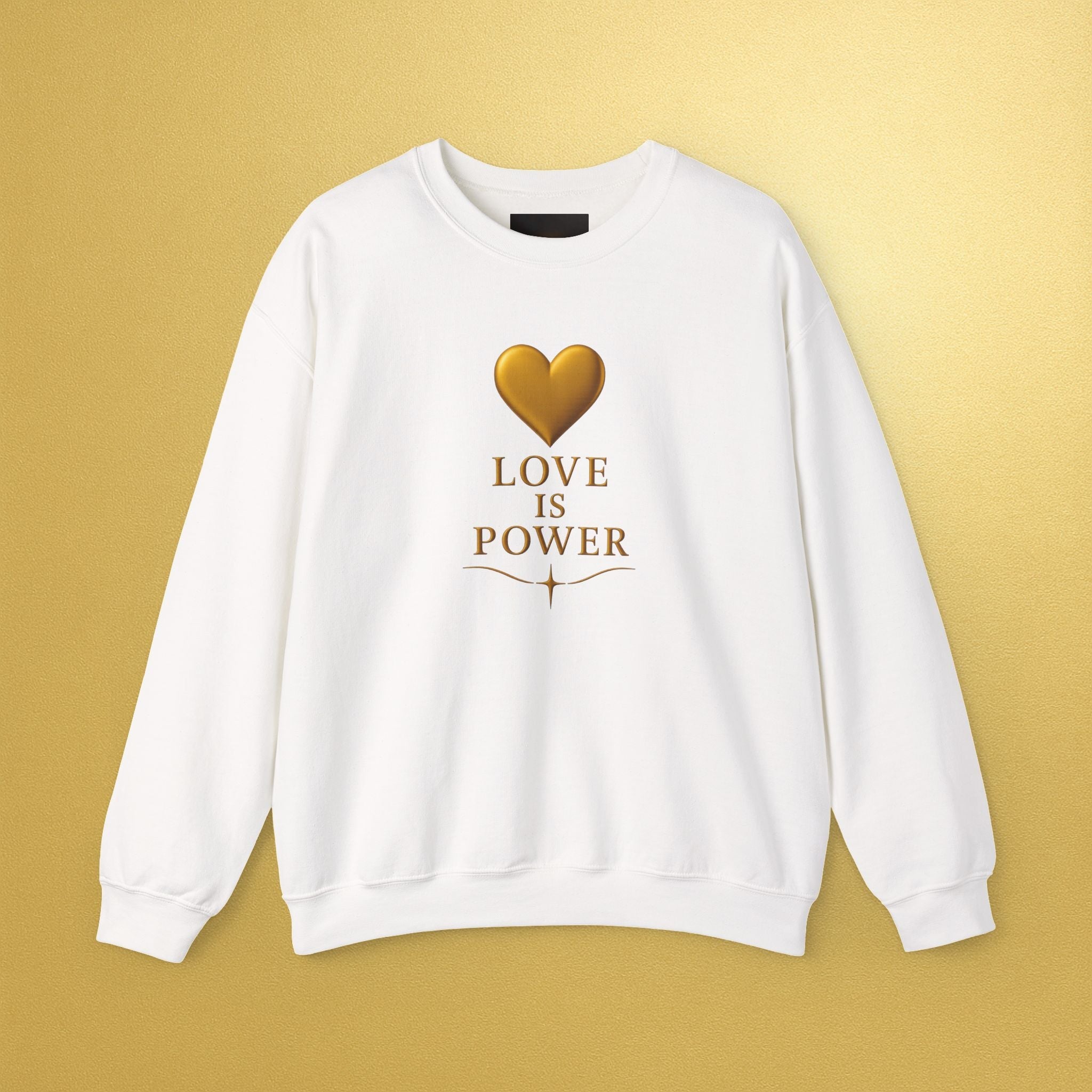 Crewneck Sweatshirt — "Love Is Power" Gold Heart Graphic - AURA BY RS ®