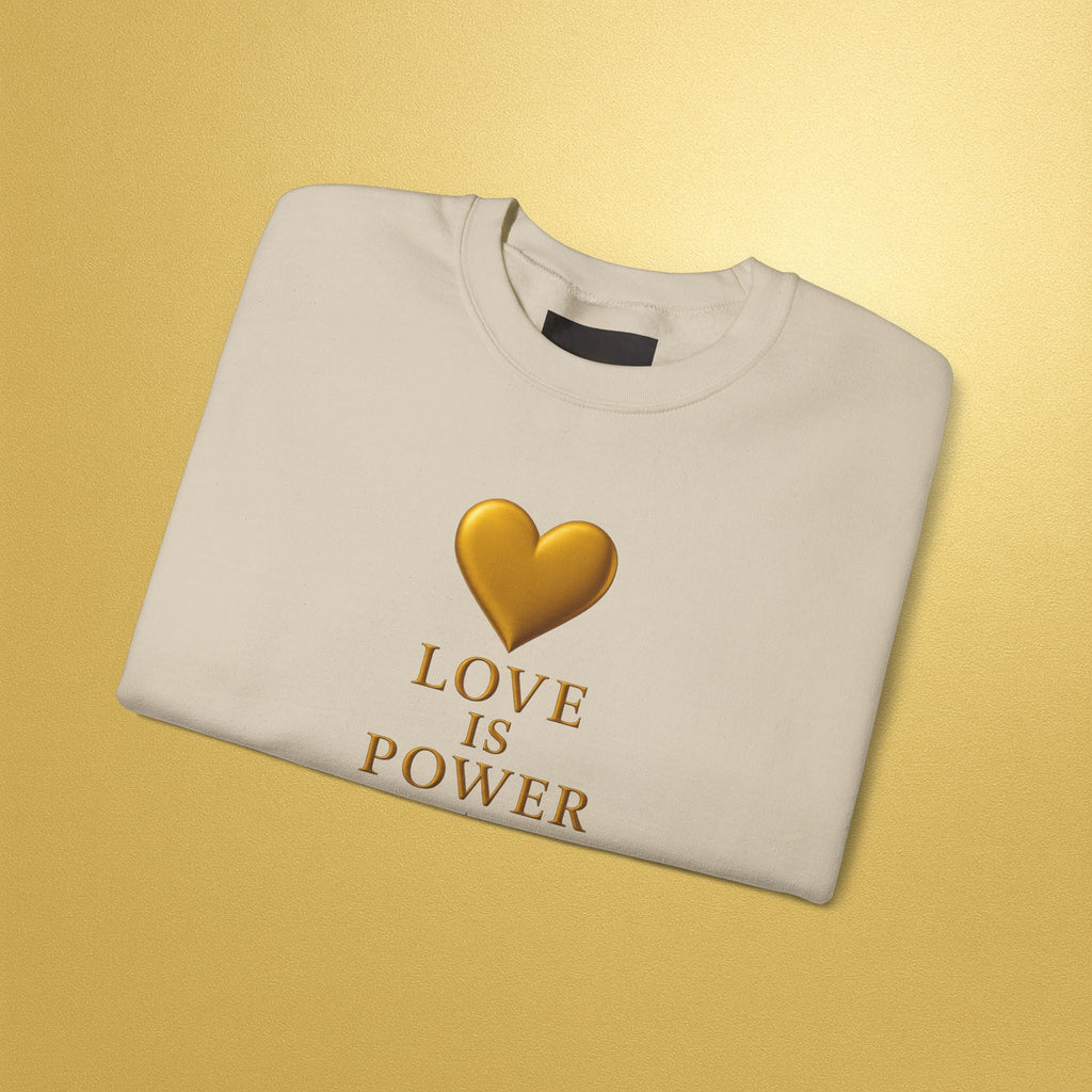 Crewneck Sweatshirt — "Love Is Power" Gold Heart Graphic - AURA BY RS ®