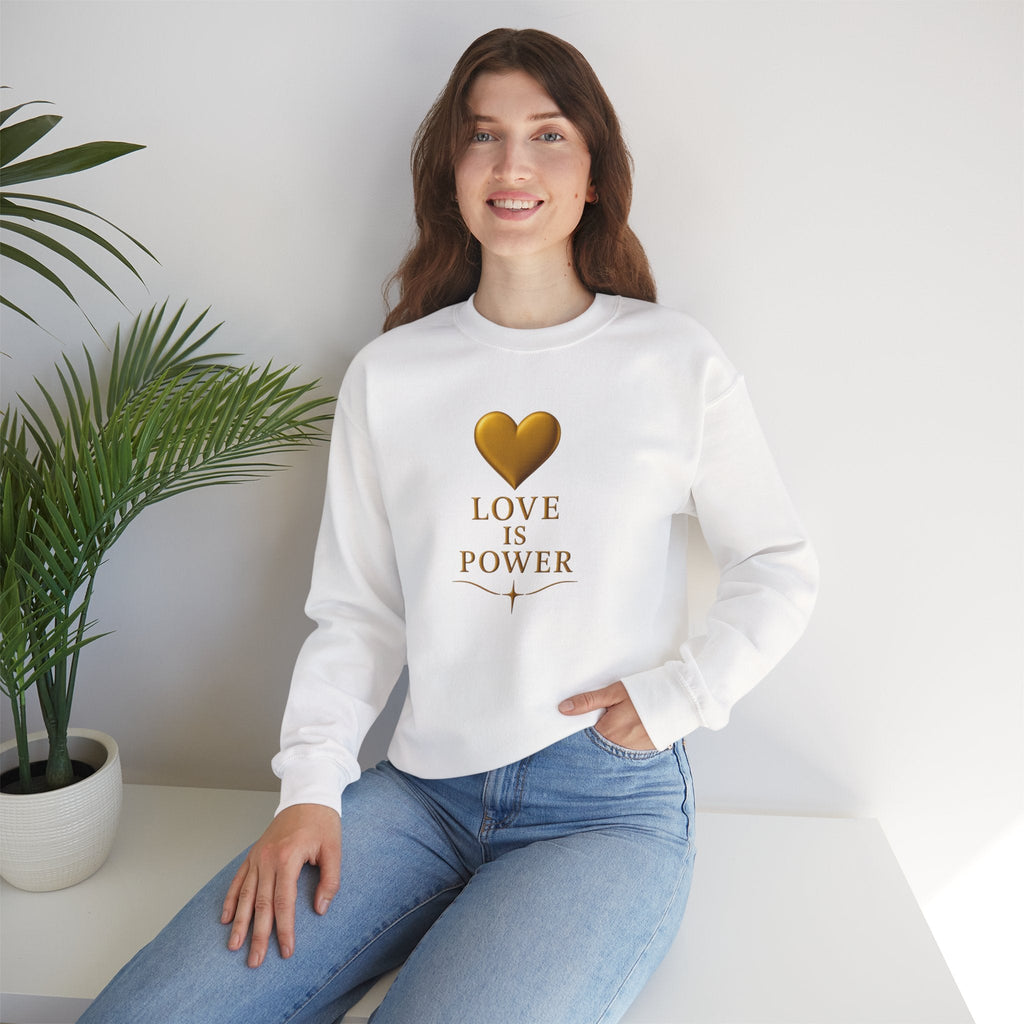 Crewneck Sweatshirt — "Love Is Power" Gold Heart Graphic - AURA BY RS ®