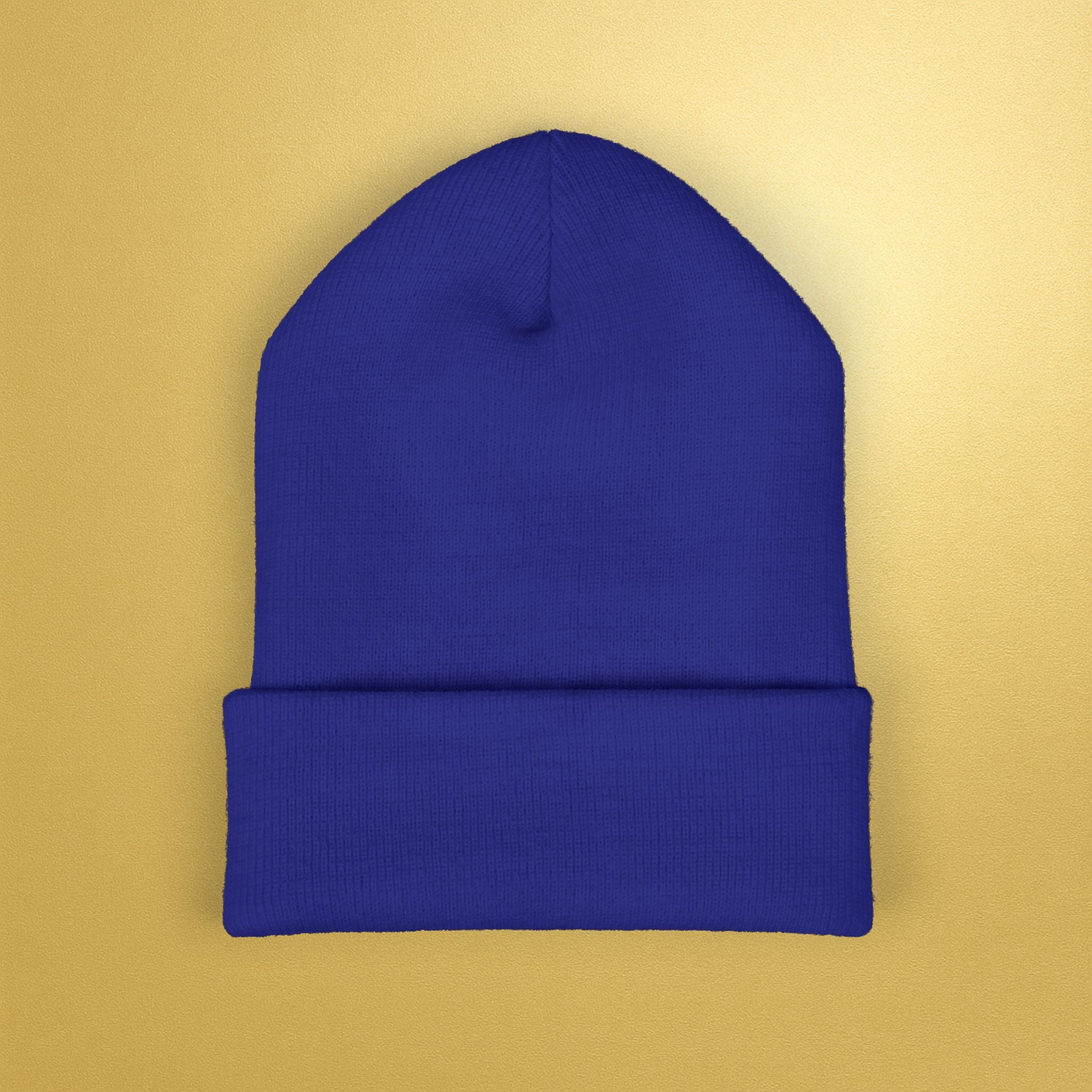 Embroidered Sunburst Cuffed Beanie — Gold Aura Knit Hat - AURA BY RS ®