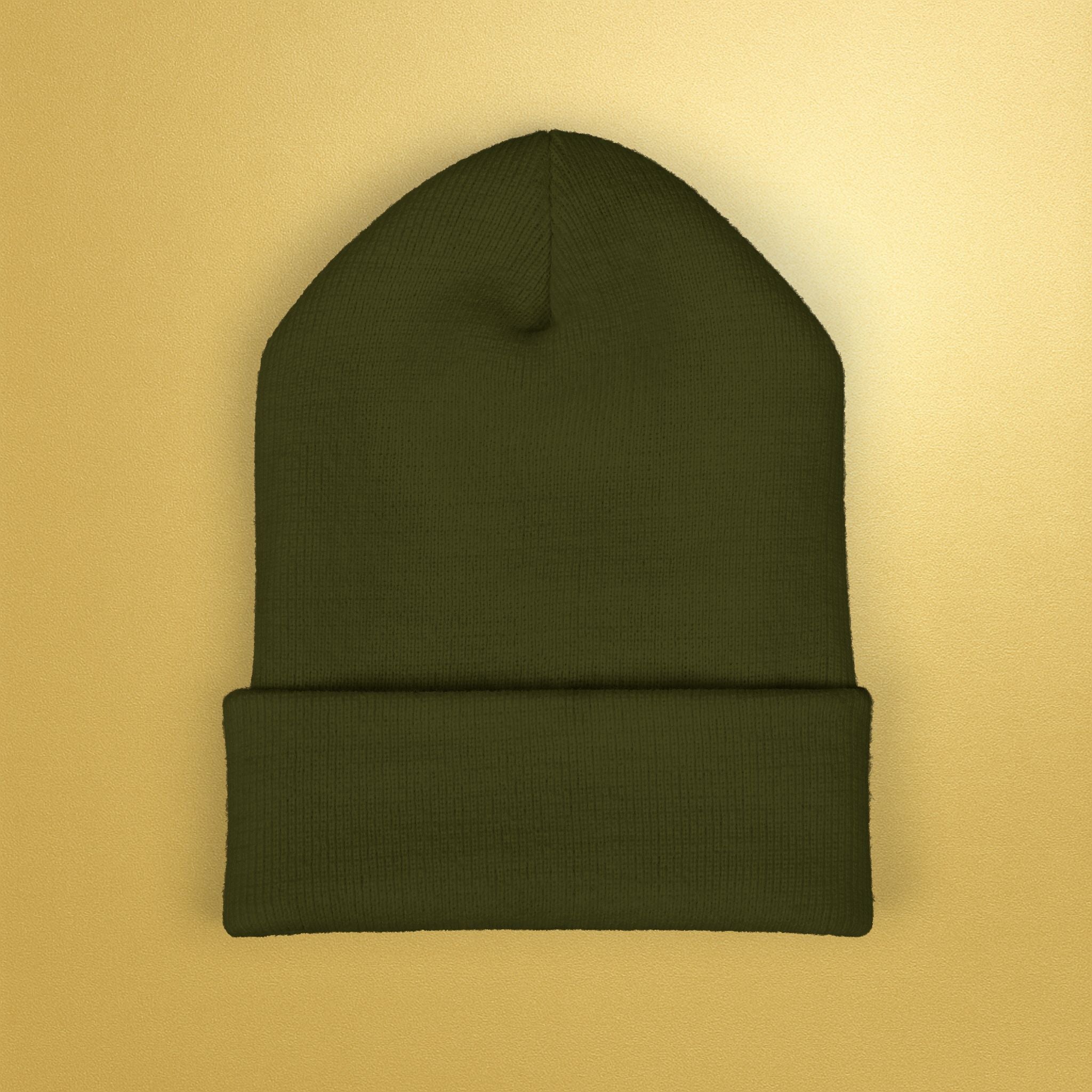 Embroidered Sunburst Cuffed Beanie — Gold Aura Knit Hat - AURA BY RS ®