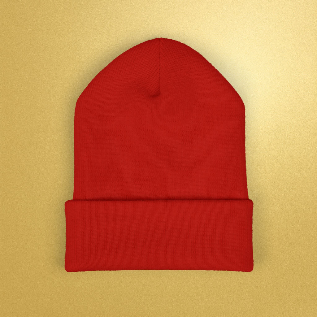 Embroidered Sunburst Cuffed Beanie — Gold Aura Knit Hat - AURA BY RS ®