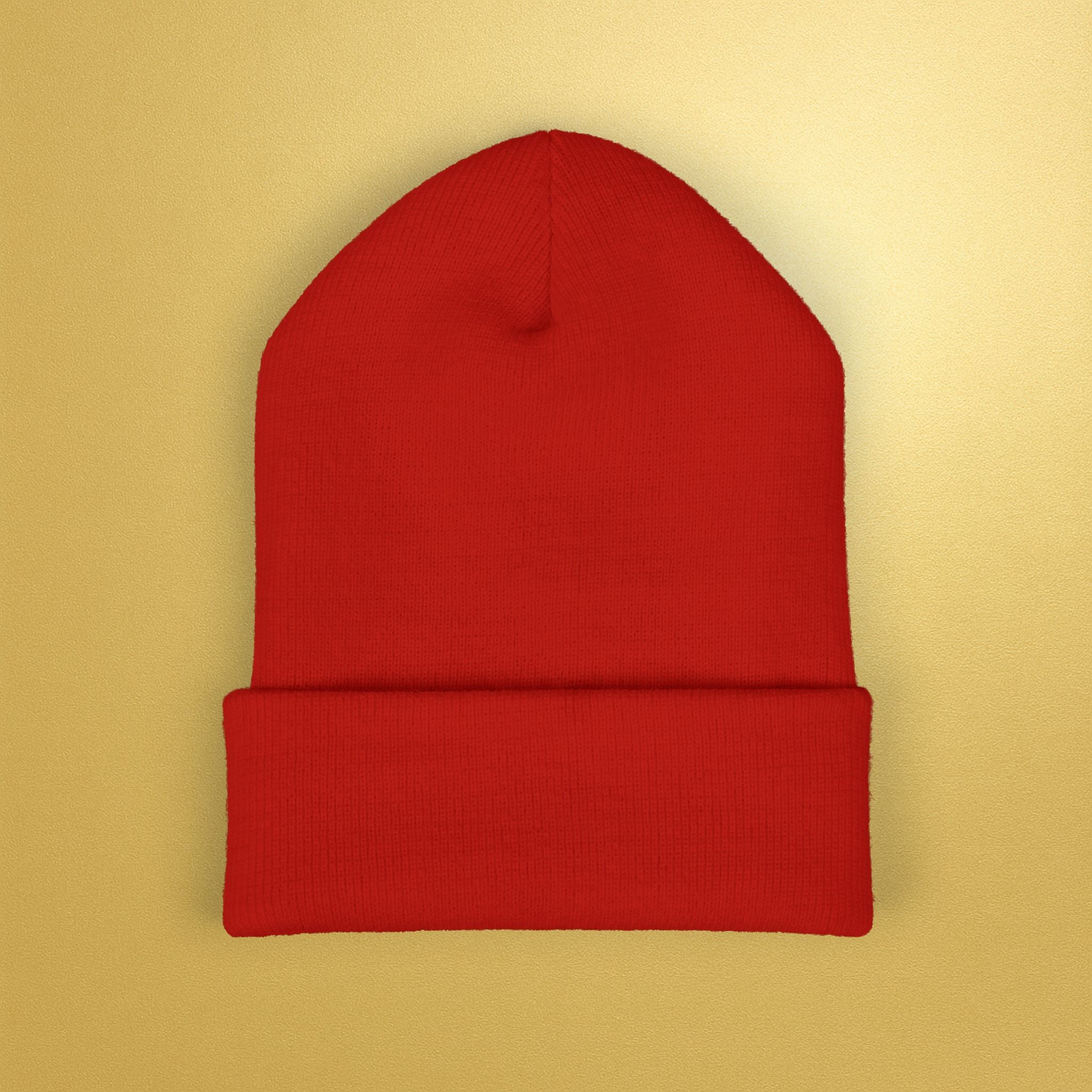 Embroidered Sunburst Cuffed Beanie — Gold Aura Knit Hat - AURA BY RS ®