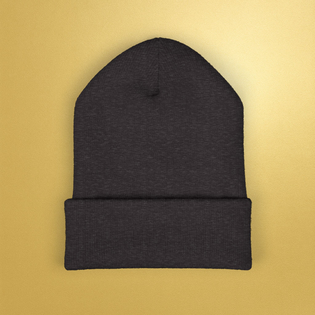 Embroidered Sunburst Cuffed Beanie — Gold Aura Knit Hat - AURA BY RS ®