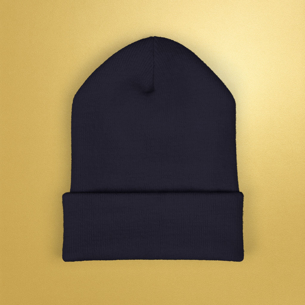 Embroidered Sunburst Cuffed Beanie — Gold Aura Knit Hat - AURA BY RS ®