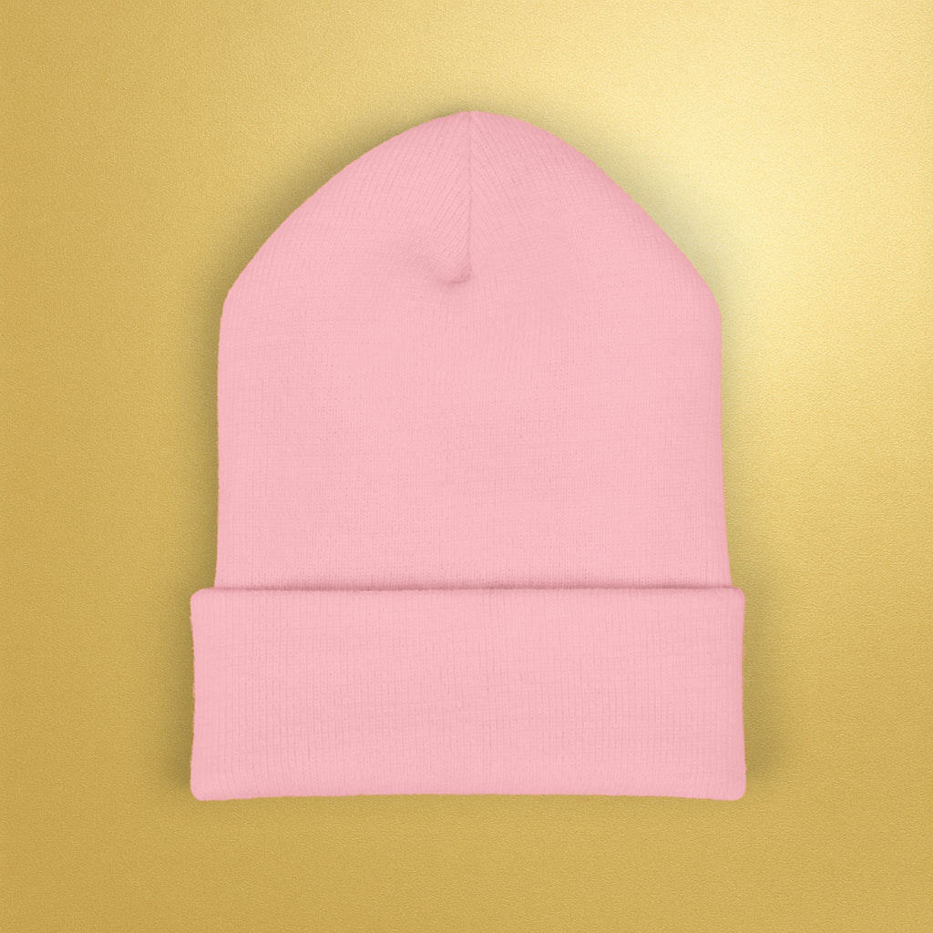 Embroidered Sunburst Cuffed Beanie — Gold Aura Knit Hat - AURA BY RS ®