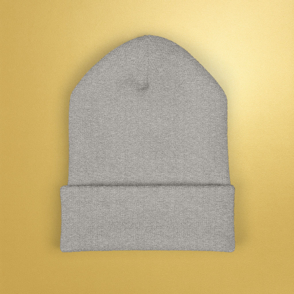 Embroidered Sunburst Cuffed Beanie — Gold Aura Knit Hat - AURA BY RS ®