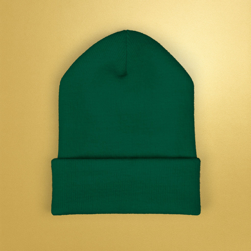 Embroidered Sunburst Cuffed Beanie — Gold Aura Knit Hat - AURA BY RS ®