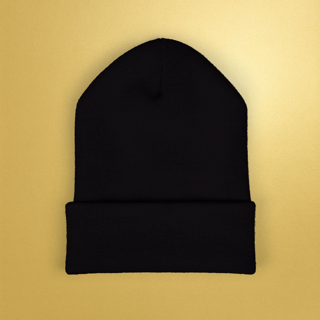 Embroidered Sunburst Cuffed Beanie — Gold Aura Knit Hat - AURA BY RS ®