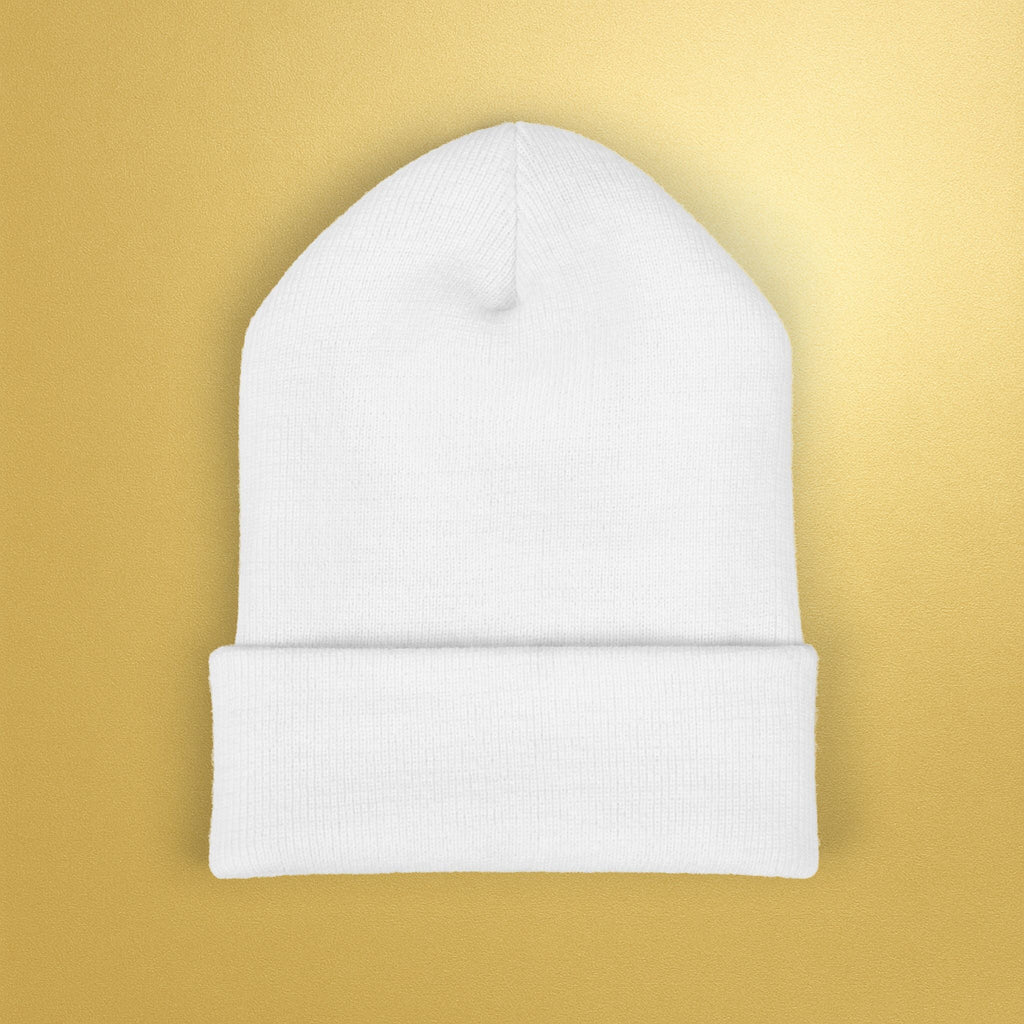 Embroidered Sunburst Cuffed Beanie — Gold Aura Knit Hat - AURA BY RS ®