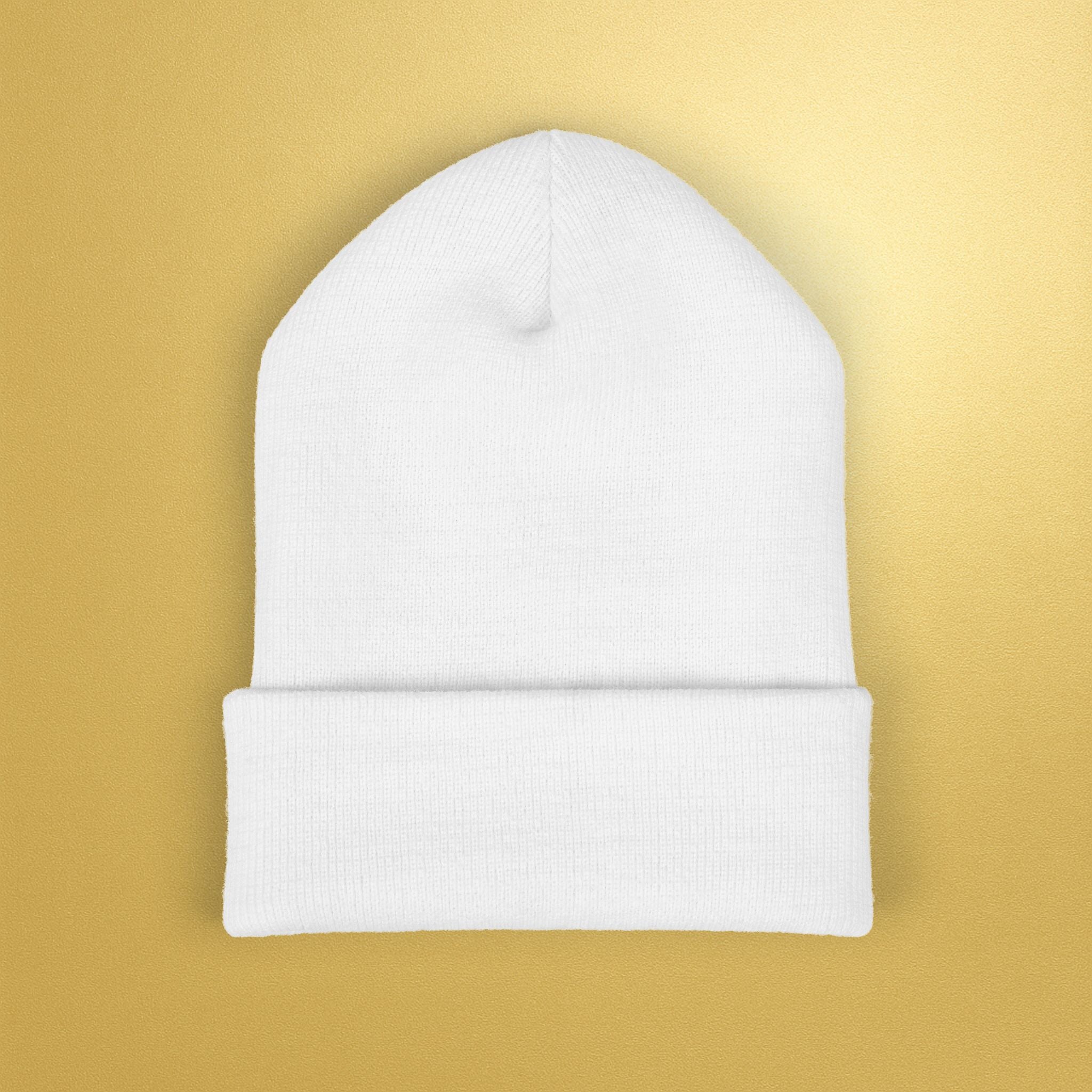 Embroidered Sunburst Cuffed Beanie — Gold Aura Knit Hat - AURA BY RS ®