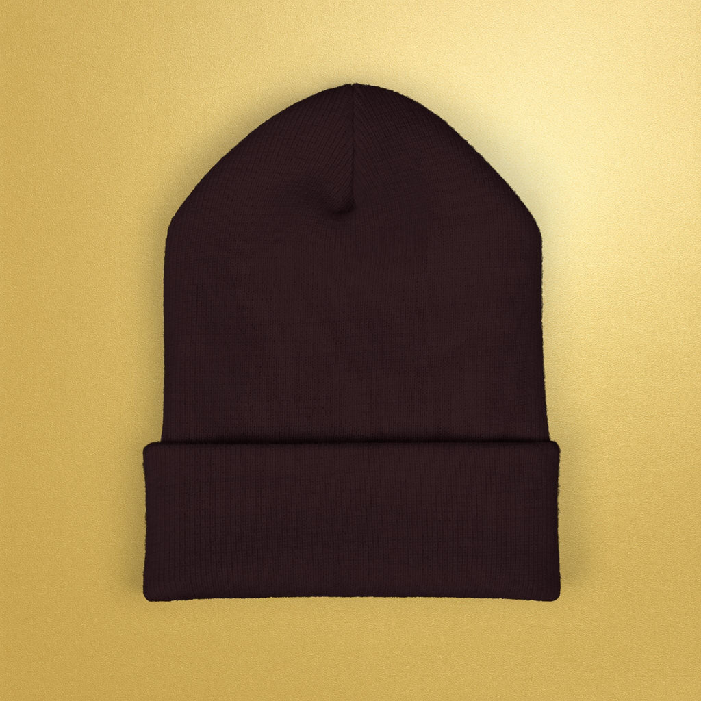 Embroidered Sunburst Cuffed Beanie — Gold Aura Knit Hat - AURA BY RS ®