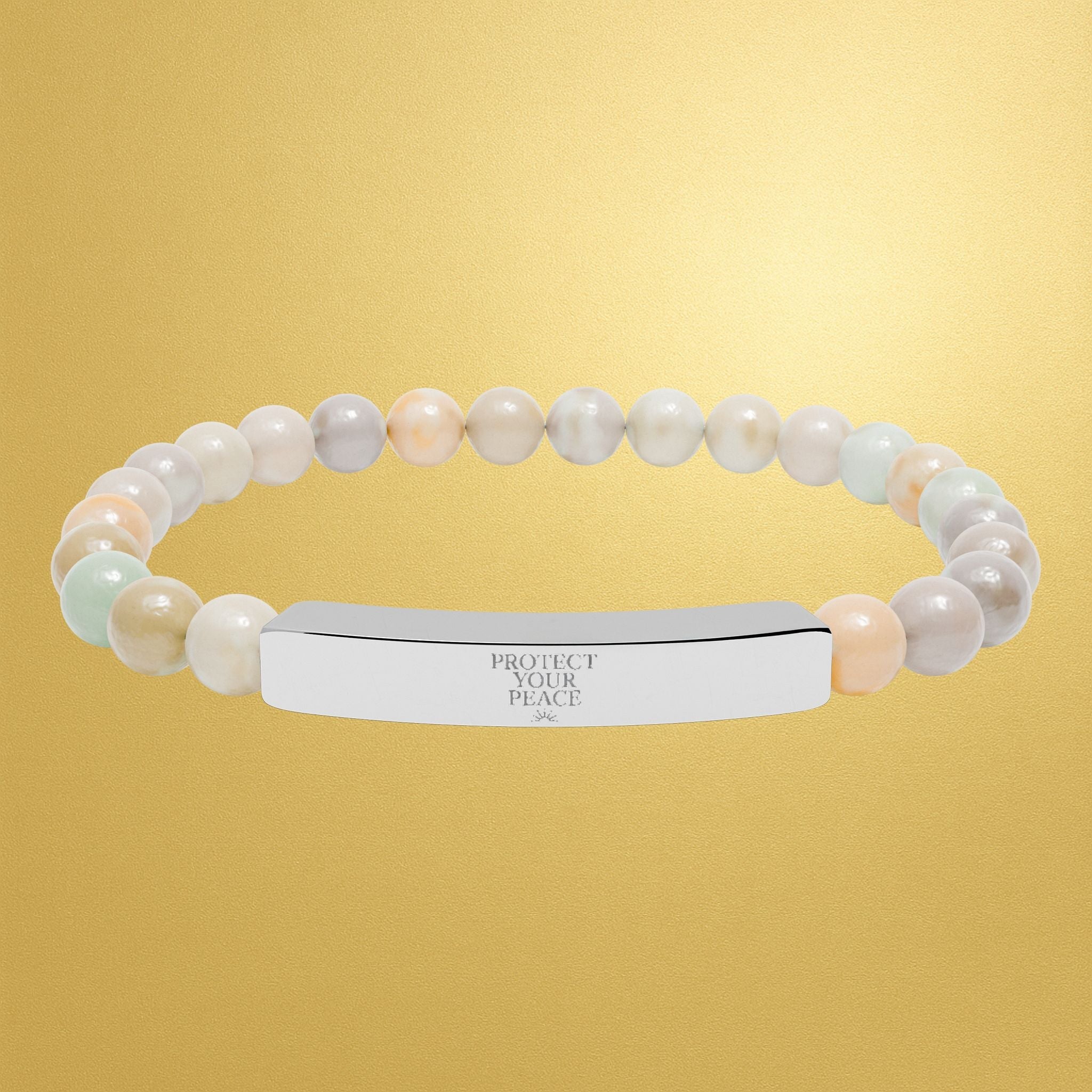 Engravable Natural Stone Bar Bracelet — Stretch Beaded Healing Jewelry - AURA BY RS ®