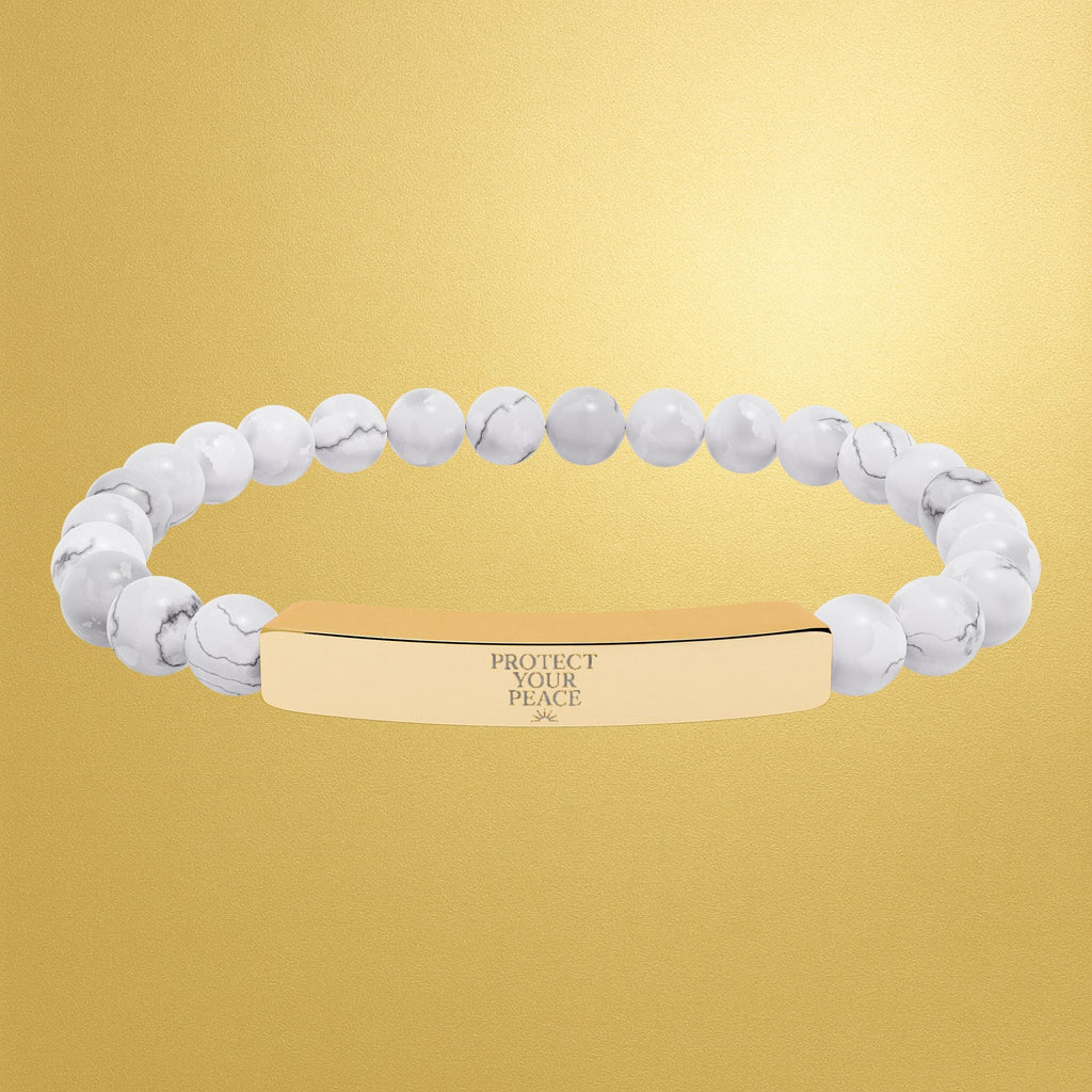 Engravable Natural Stone Bar Bracelet — Stretch Beaded Healing Jewelry - AURA BY RS ®