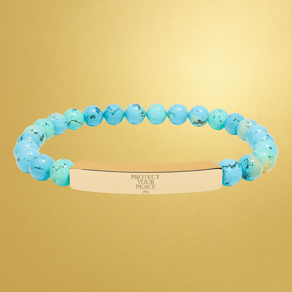 Engravable Natural Stone Bar Bracelet — Stretch Beaded Healing Jewelry - AURA BY RS ®