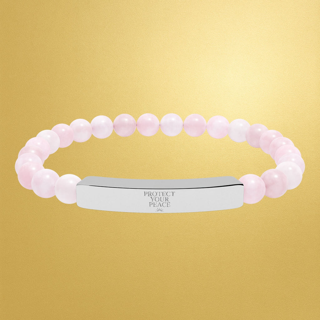 Engravable Natural Stone Bar Bracelet — Stretch Beaded Healing Jewelry - AURA BY RS ®