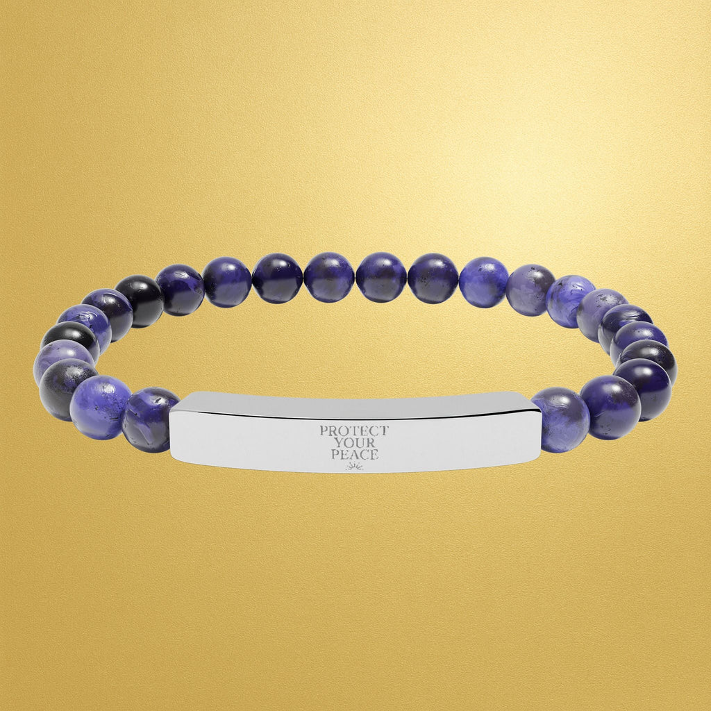 Engravable Natural Stone Bar Bracelet — Stretch Beaded Healing Jewelry - AURA BY RS ®