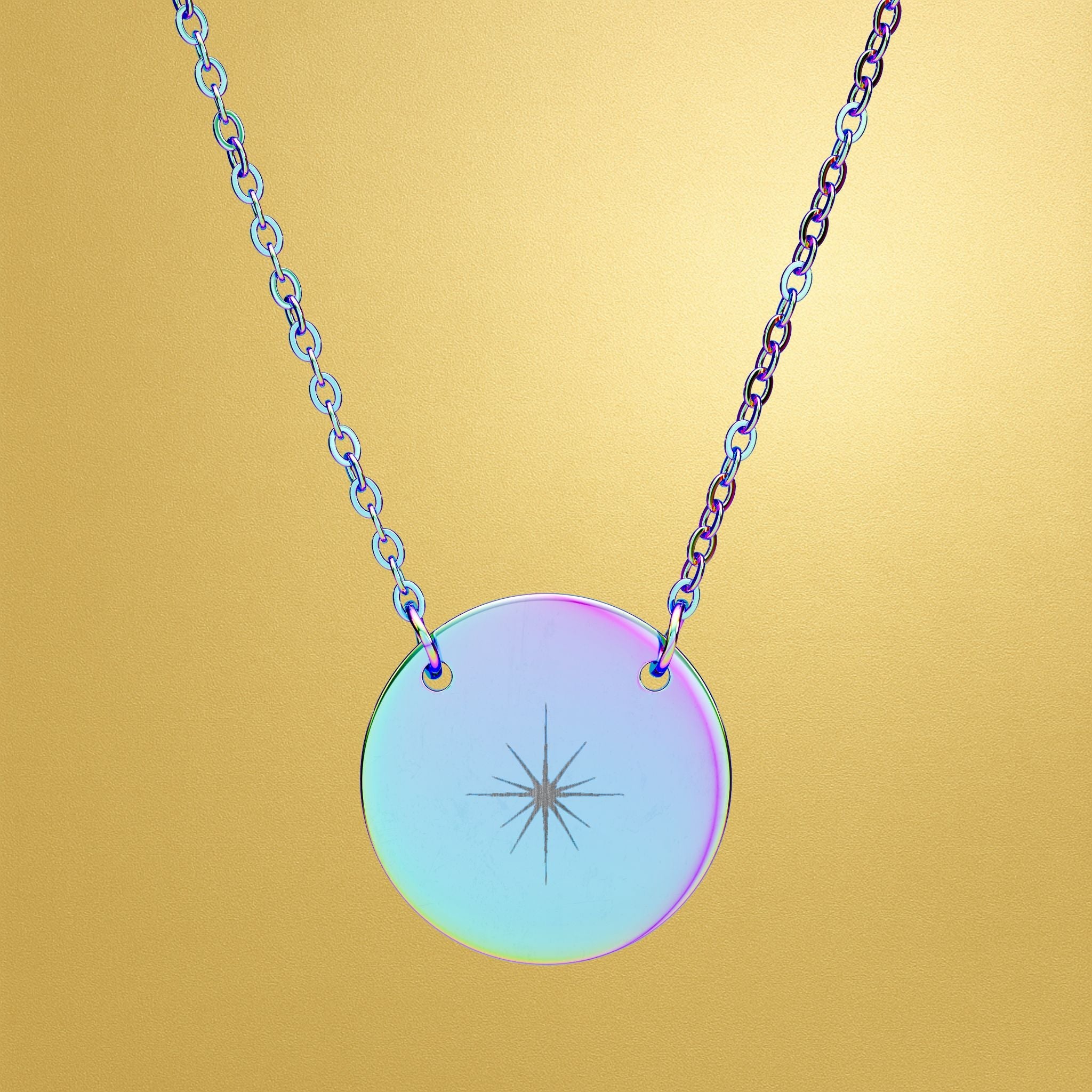 Engraved Circle Necklace — Surgical Stainless Steel Aura Burst Pendant - AURA BY RS ®