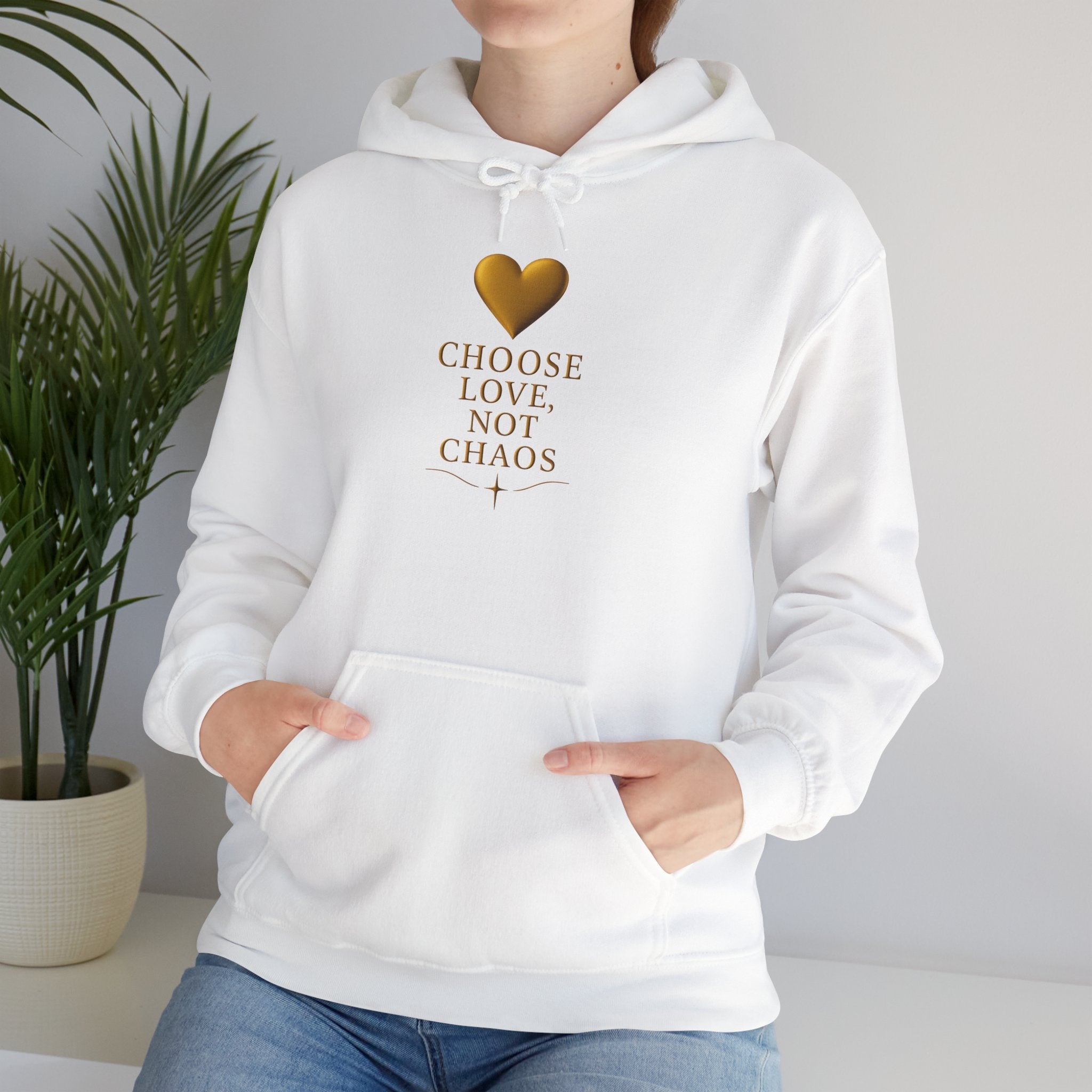 Hoodie — "Choose Love Not Chaos" Gold Heart Inspirational Hoodie - AURA BY RS ®