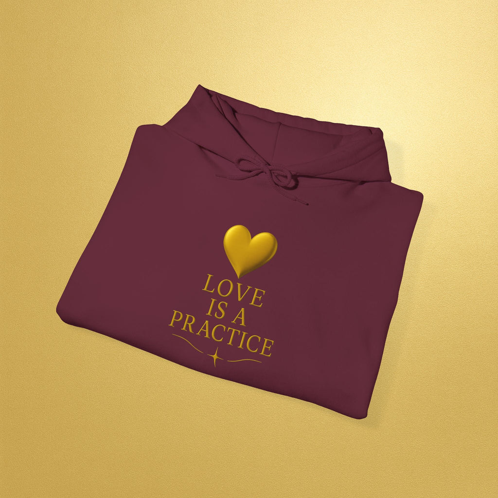Love Is a Practice Hoodie — Gold Heart Inspirational Pullover - AURA BY RS ®