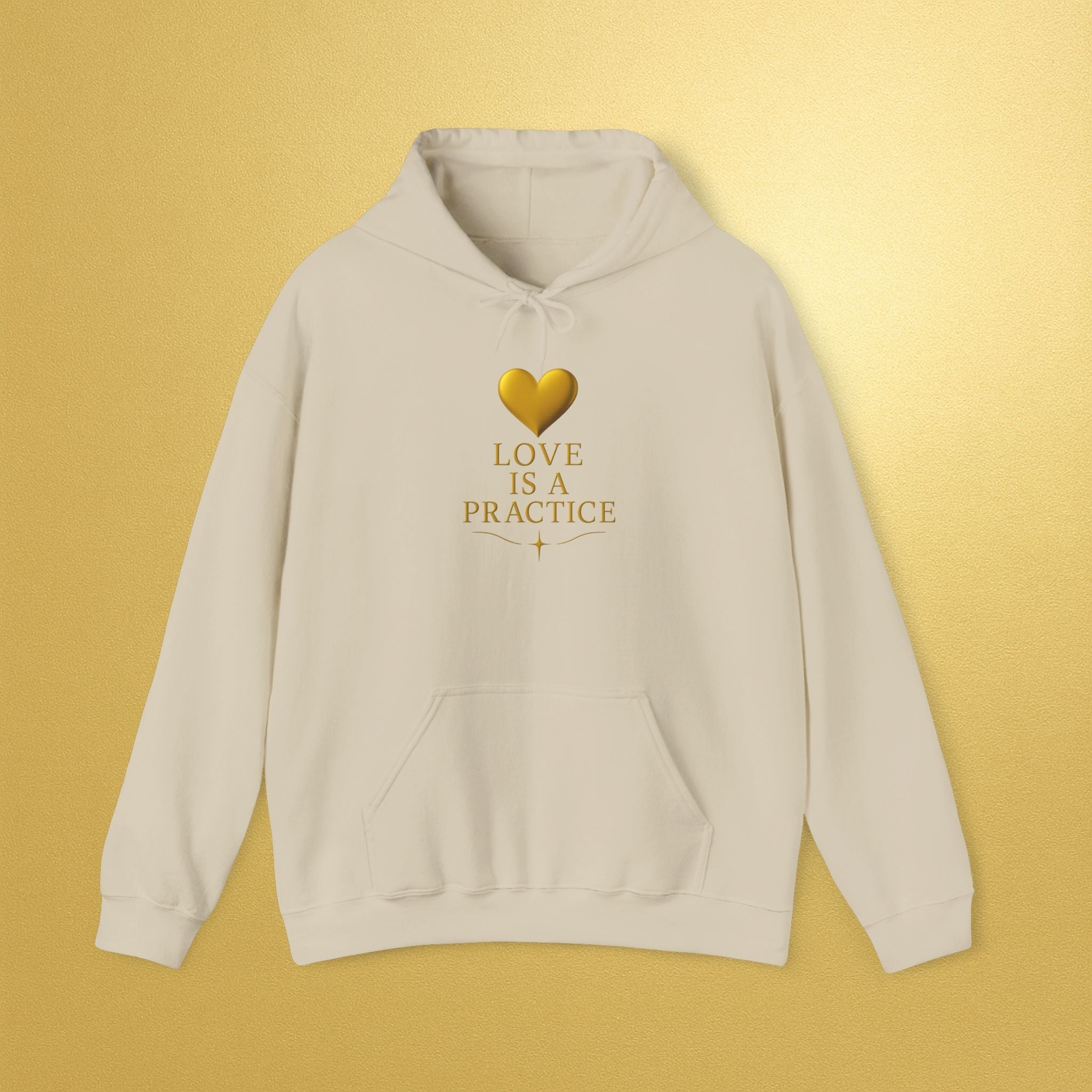 Love Is a Practice Hoodie — Gold Heart Inspirational Pullover - AURA BY RS ®