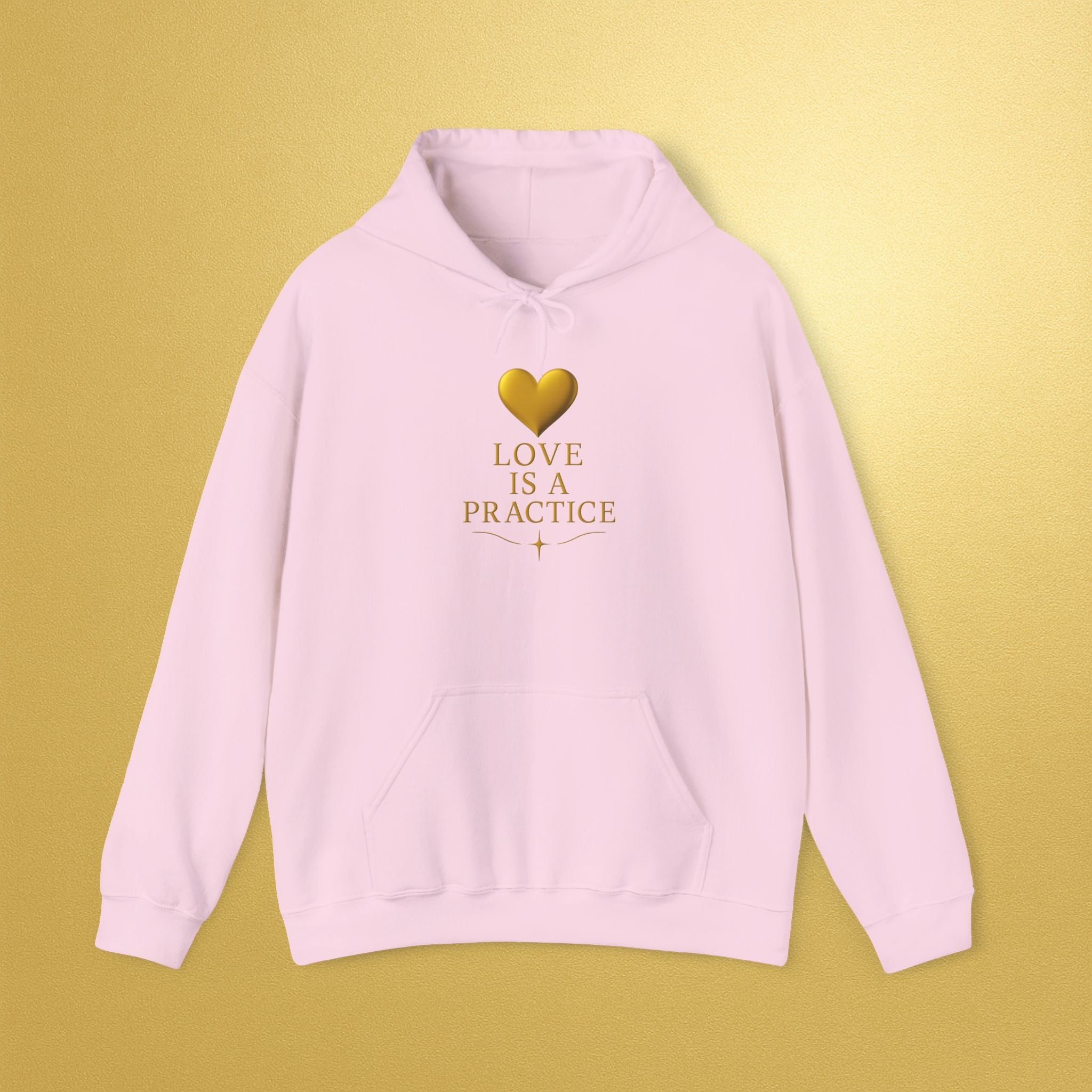 Love Is a Practice Hoodie — Gold Heart Inspirational Pullover - AURA BY RS ®