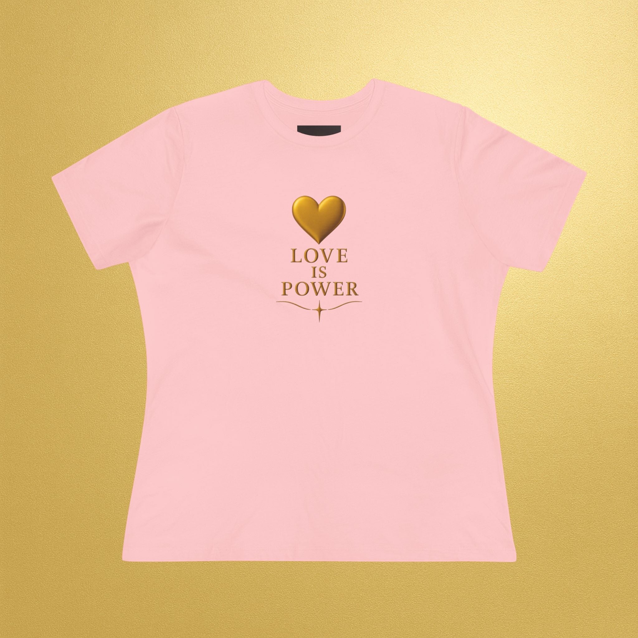 Love Is Power Women's Tee — Gold Heart Inspirational Cotton Shirt - AURA BY RS ®