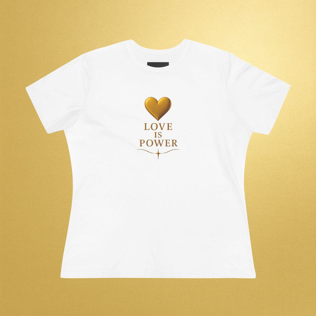 Love Is Power Women's Tee — Gold Heart Inspirational Cotton Shirt - AURA BY RS ®