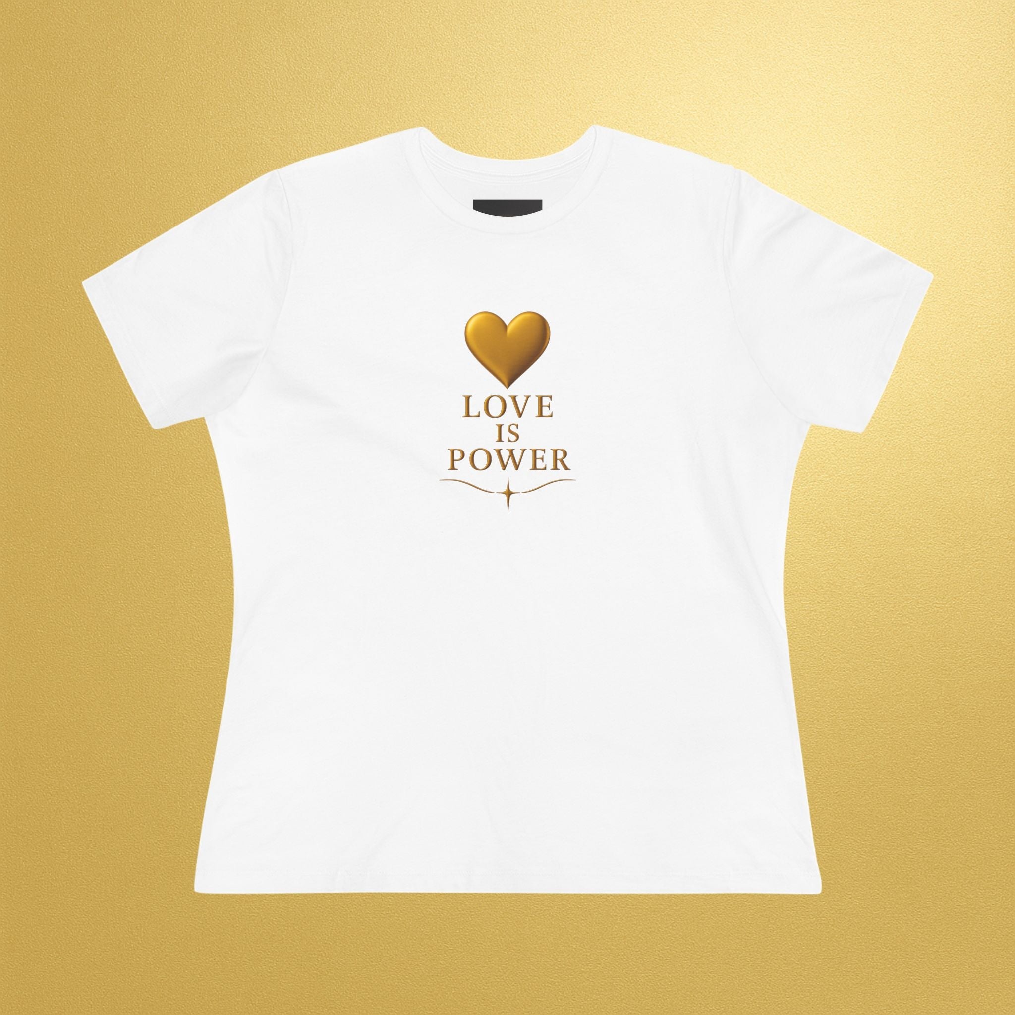Love Is Power Women's Tee — Gold Heart Inspirational Cotton Shirt - AURA BY RS ®