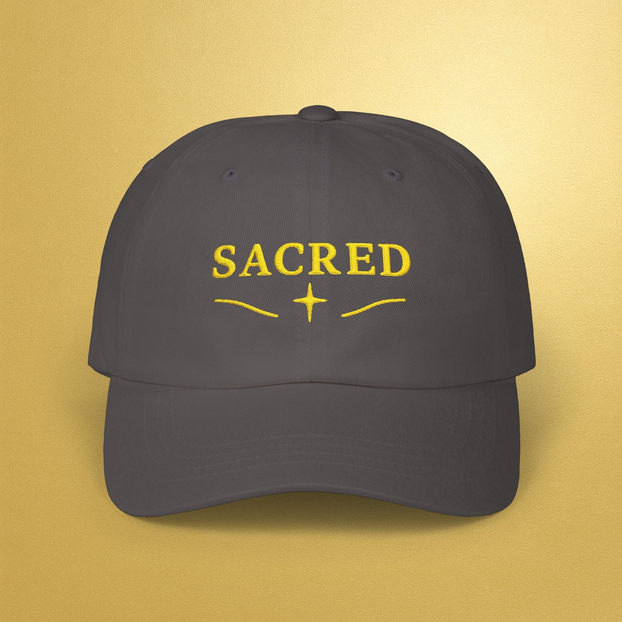 Sacred Embroidered — Adjustable Hat with Gold 'SACRED' Cross Accent - AURA BY RS ®