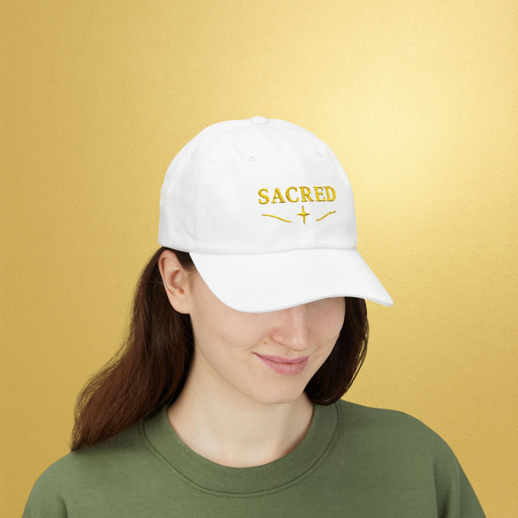 Sacred Embroidered — Adjustable Hat with Gold 'SACRED' Cross Accent - AURA BY RS ®