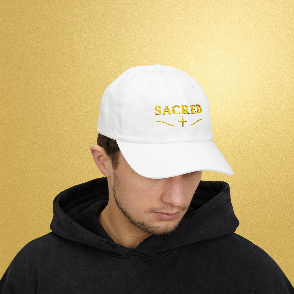 Sacred Embroidered — Adjustable Hat with Gold 'SACRED' Cross Accent - AURA BY RS ®