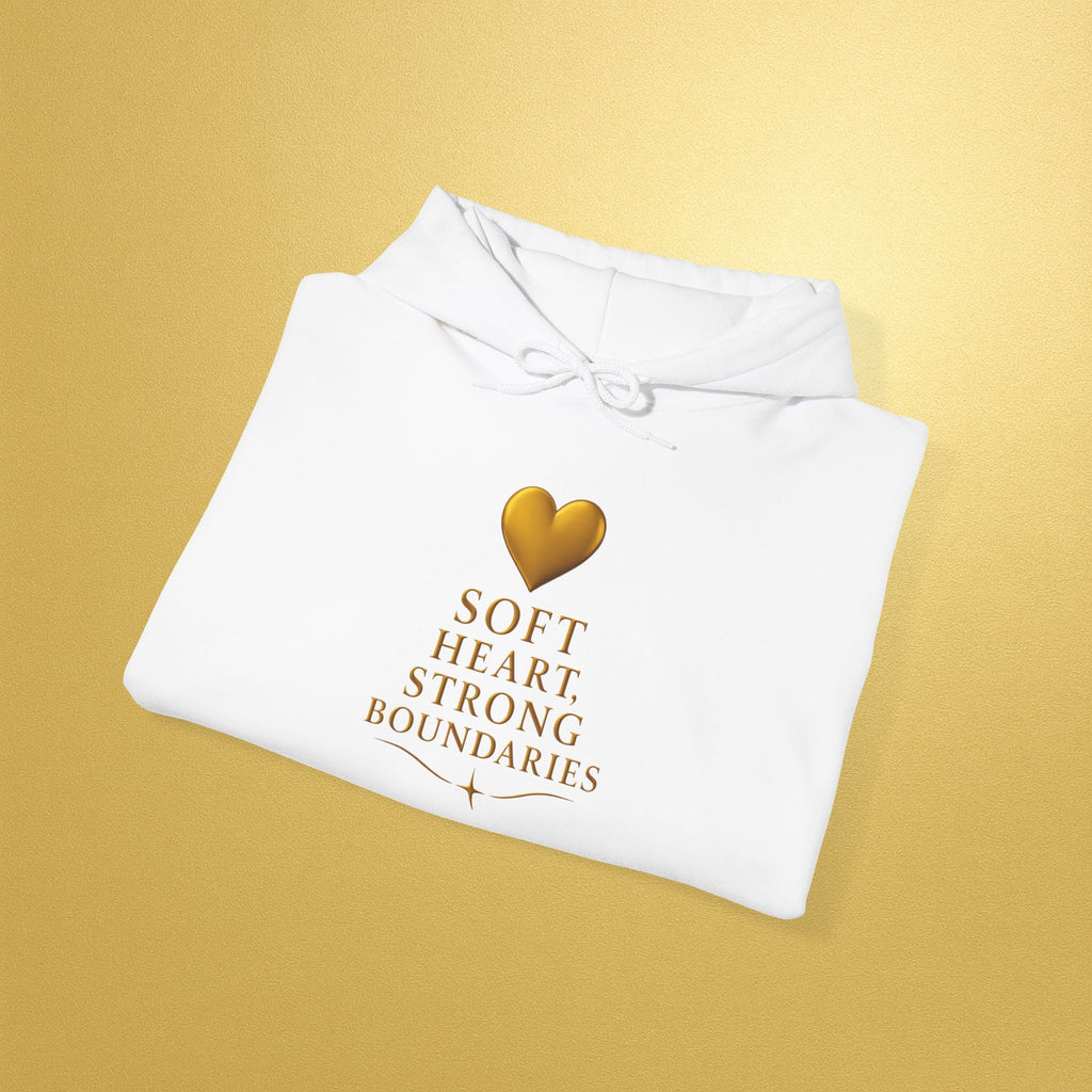 Soft Heart Strong Boundaries Hoodie — Inspirational Gold Heart Hoodie - AURA BY RS ®
