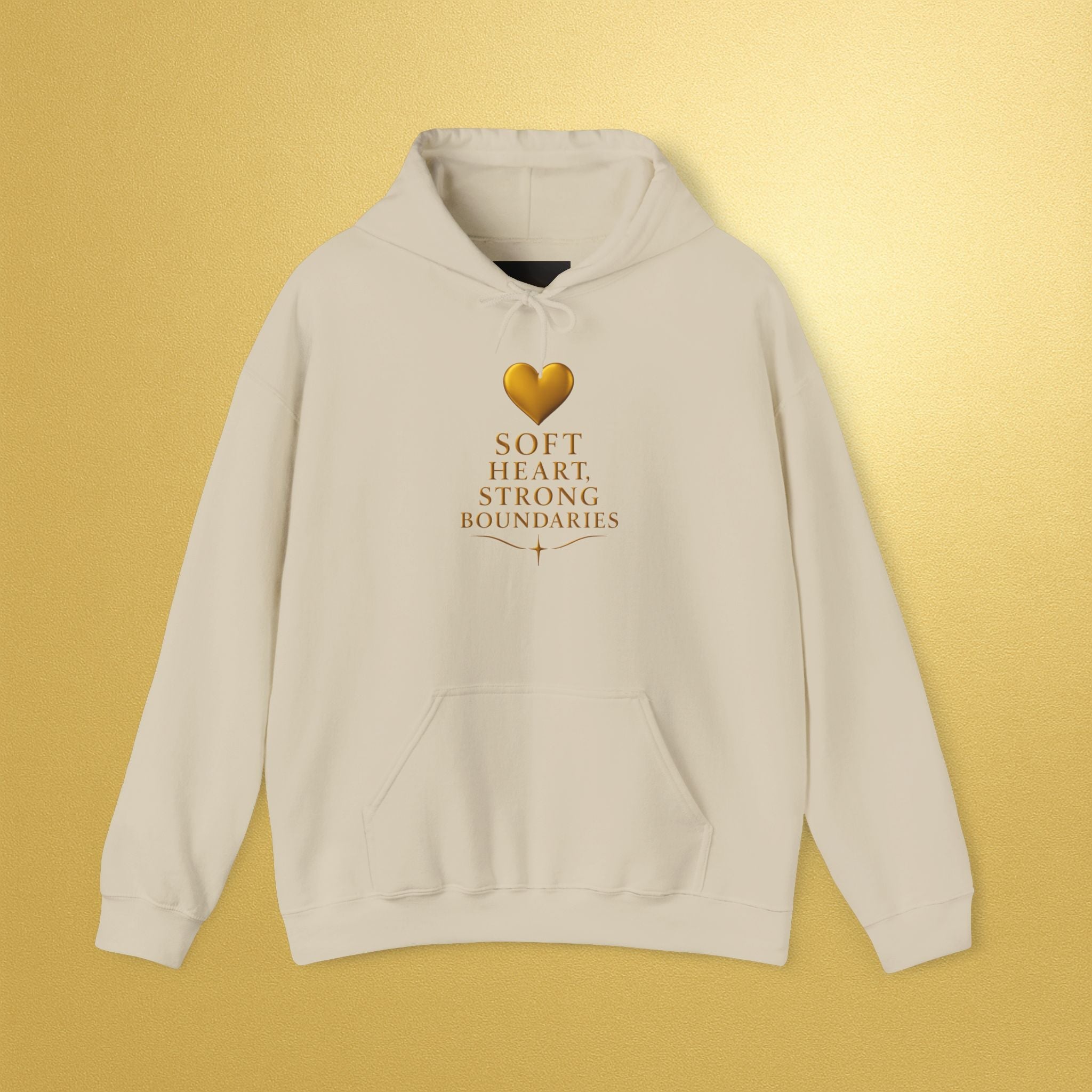 Soft Heart Strong Boundaries Hoodie — Inspirational Gold Heart Hoodie - AURA BY RS ®