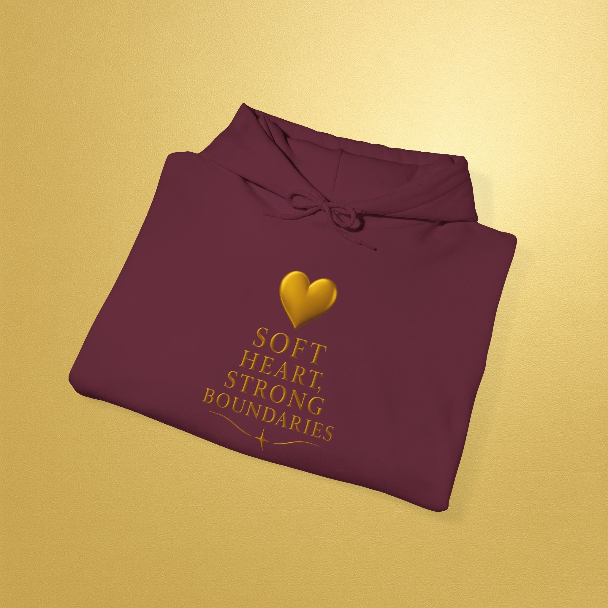 Soft Heart Strong Boundaries Hoodie — Inspirational Gold Heart Hoodie - AURA BY RS ®